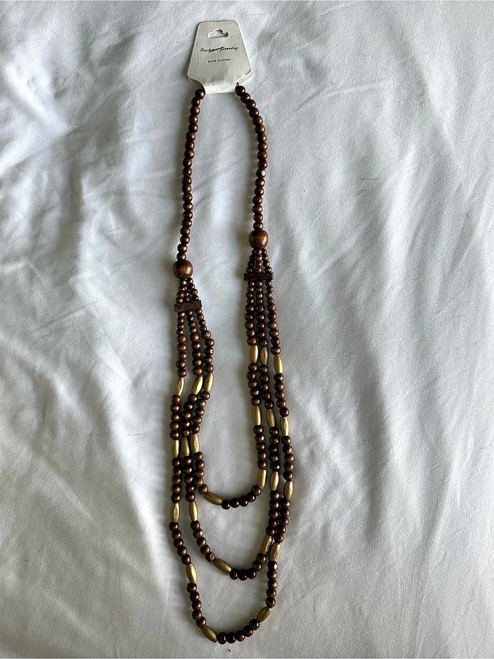 Fashion Jewelry Layered Beaded Necklace in Brown & Gold